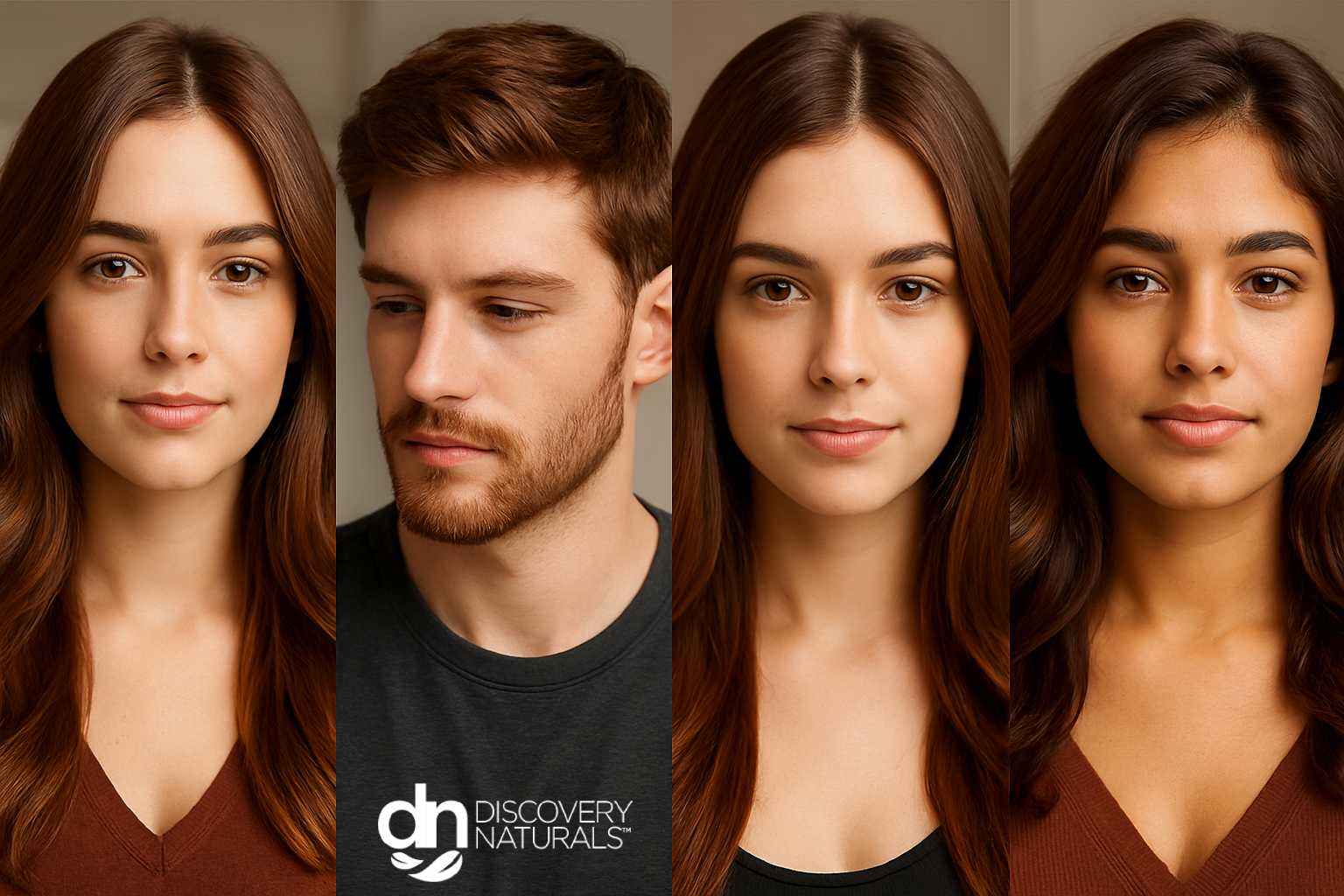 A group of people with chestnut medium brown hair color by Discovery Naturals.