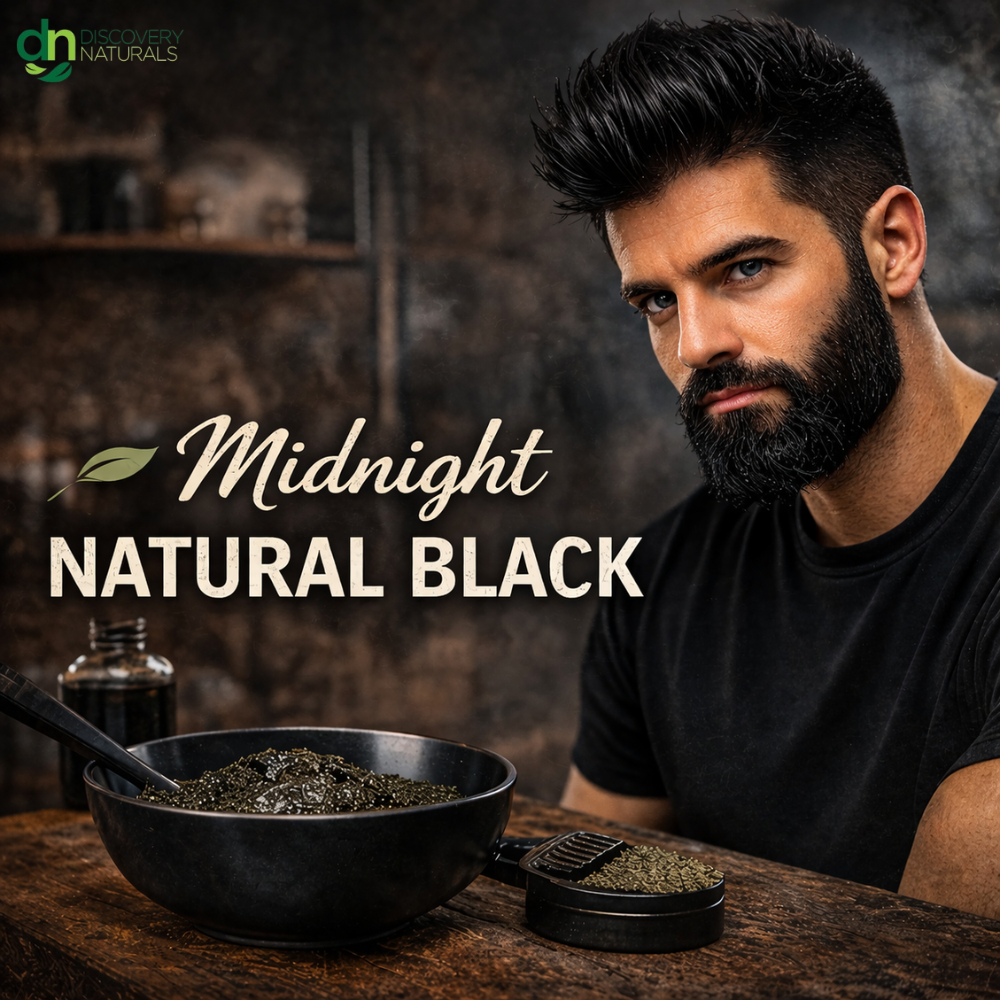 Midnight natural black beard dye from Discovery Naturals.