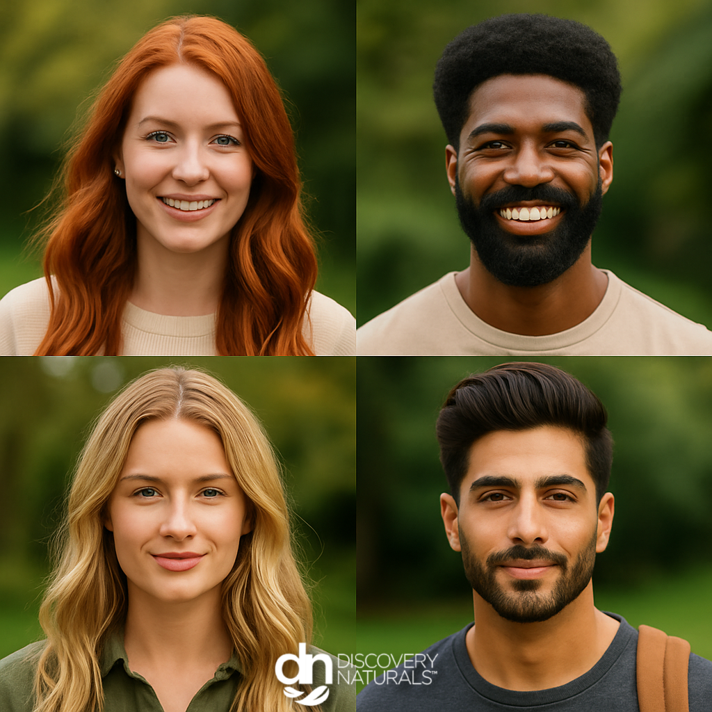 Two men and two females with hair dye colored by Discovery Naturals.