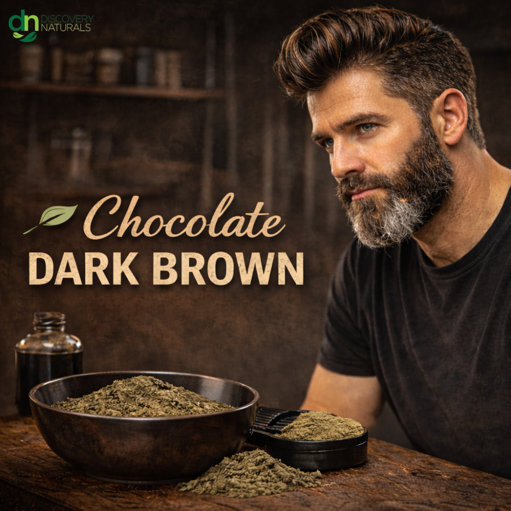 Chocolate dark down beard dye from Discovery Naturals.