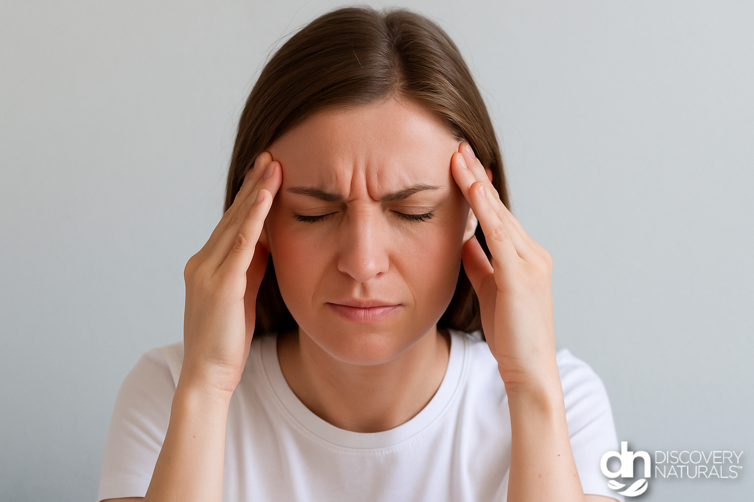 A woman showing a migraine.