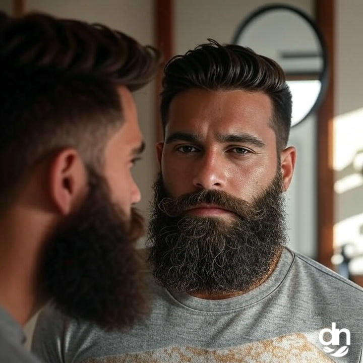 A man looking in the mirror with a beard before dying with Discovery Natural.