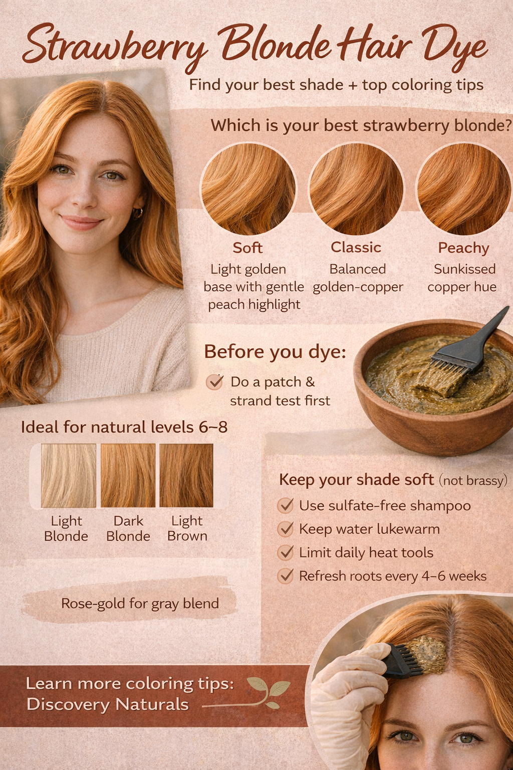 infographic of Discovery Naturals Strawberry Blonde hair dye.