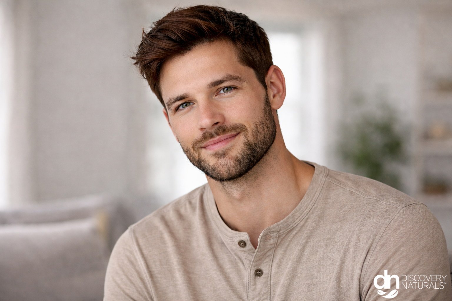 A man with dark red hair color dyed by Discovery Naturals.