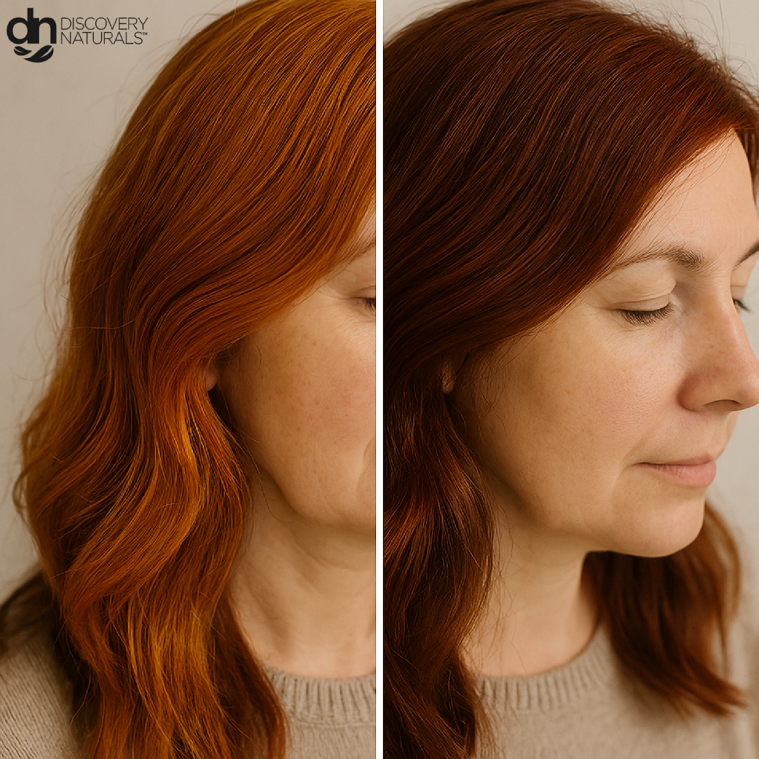 Henna color deepening after 48 hours using Discovery Naturals.