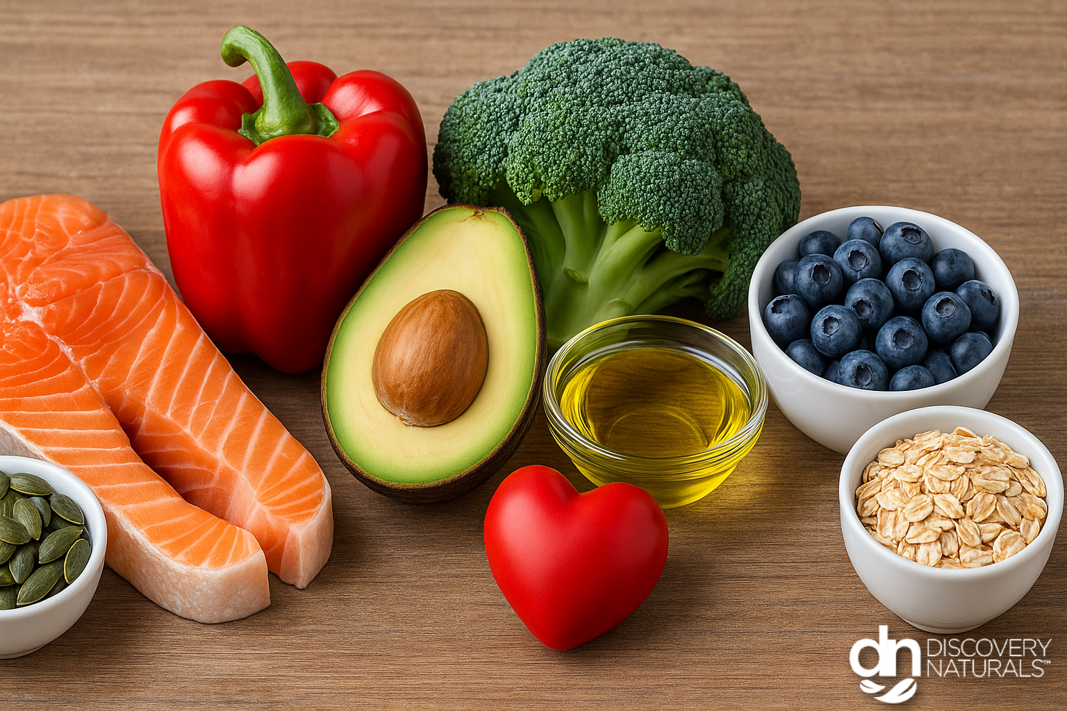 vegetables, fruits, oils, and salmon.