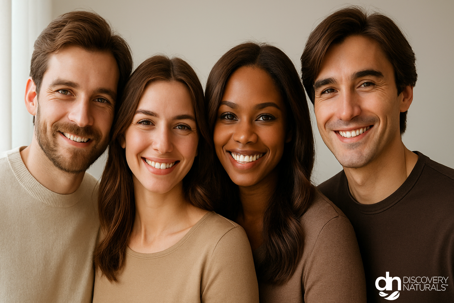 A group of people with brown hair dyed by Discovery Naturals.