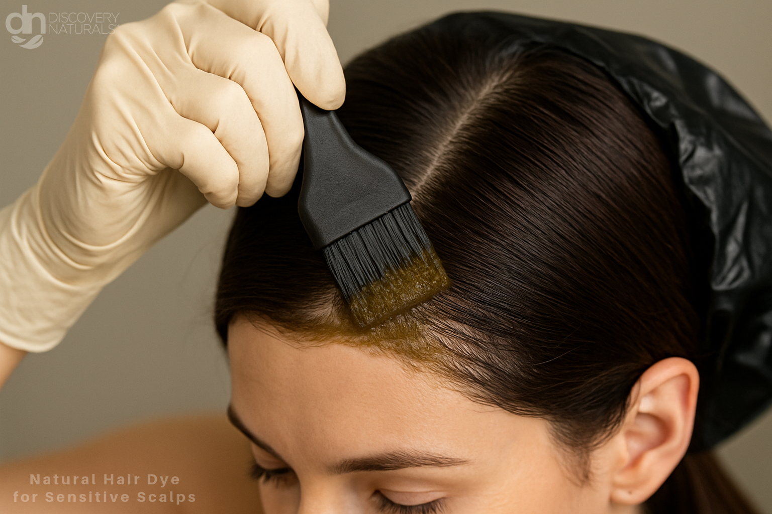 Woman applying Discovery Naturals 2-step process to her roots.
