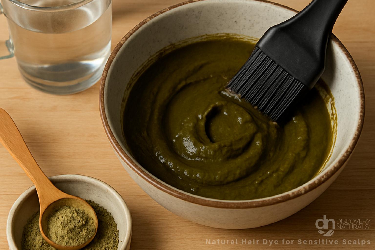 A bowl of henna paste from Discovery Naturals.