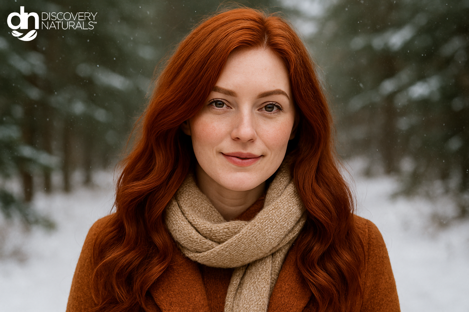 A woman with red hair colored with Discovery Naturals hair dye.